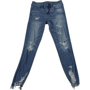 American Eagle High Rise Jeggings Super Stretch Destroyed Medium Wash Size 4R
